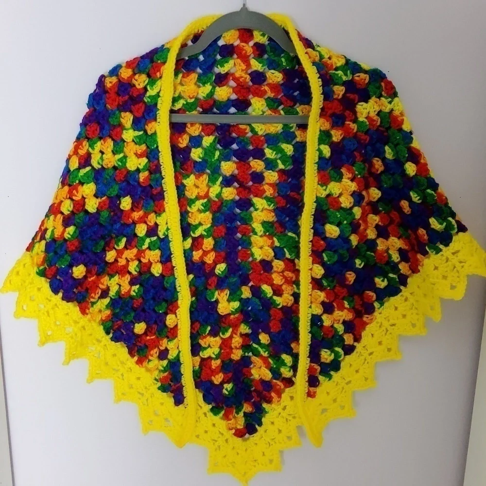 Multicolored hand-made crochet Triangle Shawl 58